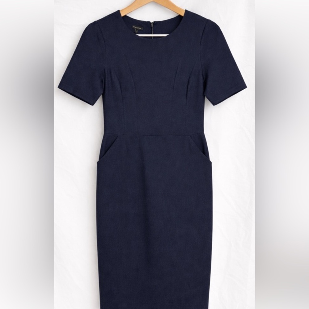Talbots Navy Blue Sheath Dress Size 4 Pockets Work Career